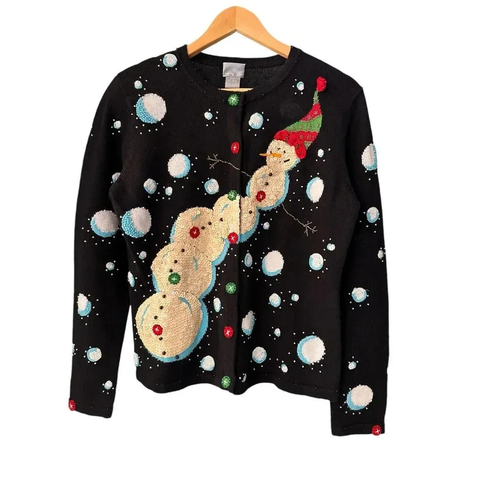 Berek Snowman Fur Hat Holiday Ugly Christmas Sweater Size Medium